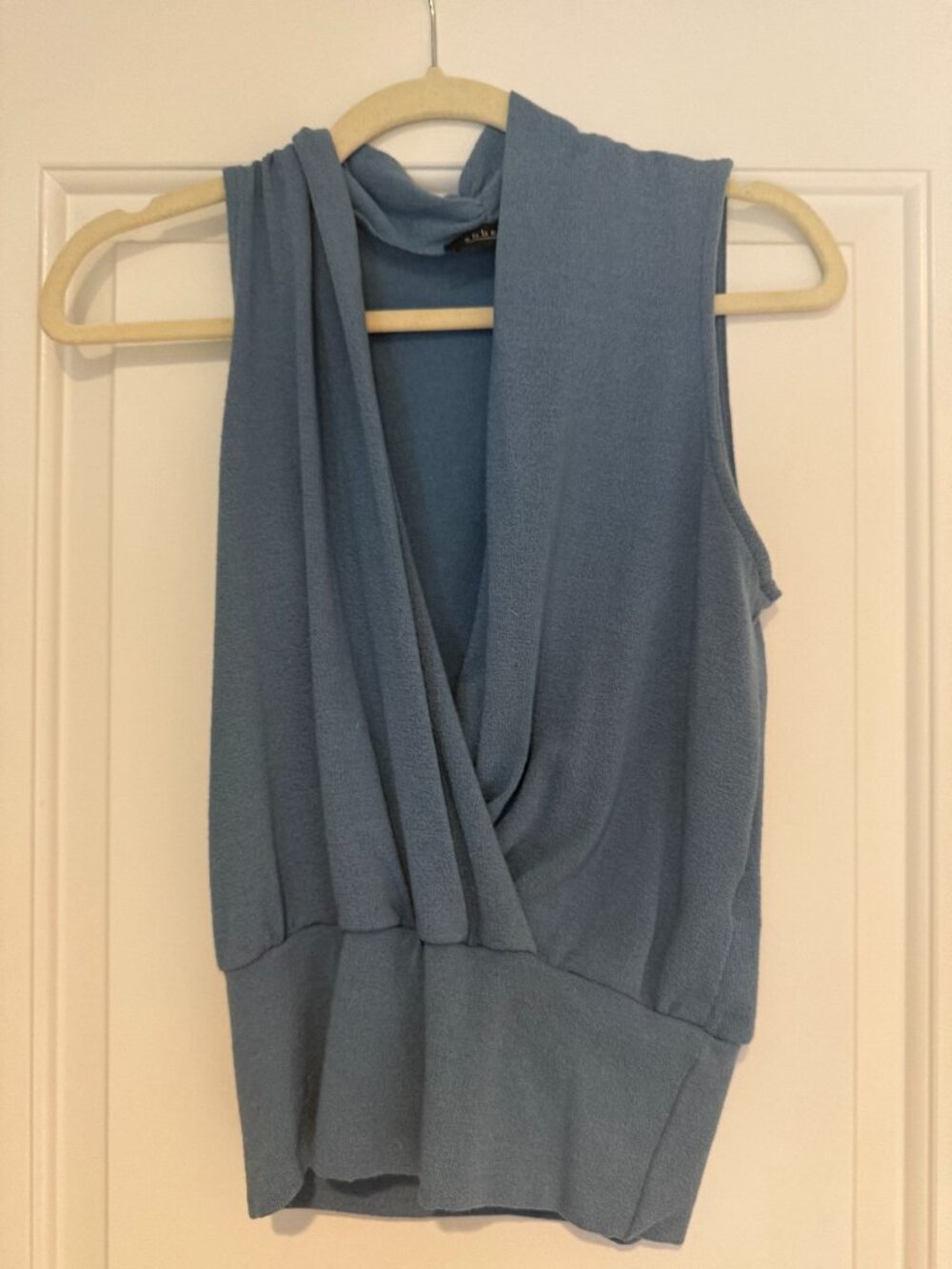 Blue Sleeveless Draped Cowl Neck Sweater Top Light by Abbeline
